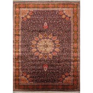 Alfombras de Seda Anudadas a Mano Gulmarg, Diseño Rectangular con Medallón Azul, 9x12, para Decoración de Sala de Estar, Modelo Skps-161 - Product Image 1