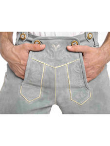 Short en cuir brodé Lederhosen de style bavarois pour homme, avec étiquette personnalisée, pour la chasse et les loisirs, tissu en toile délavé dans l'obscurité - Product Image 4
