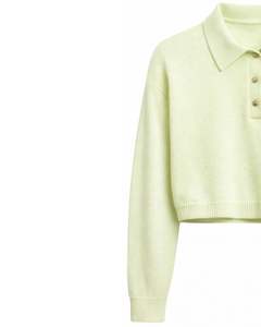 Suéter Polo Corto Verde Claro Personalizado para Mujer, Suéter de Punto Suave de Manga Larga con Botones, Top Informal de Moda de Invierno - Product Image 3