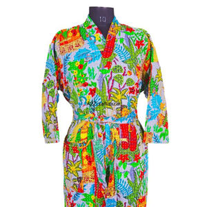 Kimono Maxi Kantha Indio Hecho a Mano, Estilo Vintage, para Mujer, Estampado Floral, 100% Algodón, Secado Rápido, Transpirable, para Playa, Vacaciones, Salida de Baño - Product Image 3