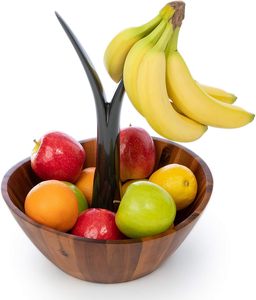 Frutero de Madera de Acacia con Soporte para Plátanos, 15 Pulgadas de Ancho, Color Marrón, Frutero Decorativo con Pedestal, Ideal para Regalo - Product Image 3
