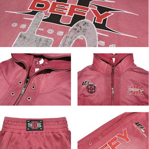 Ensemble de survêtement streetwear hiver en coton 100% avec logo personnalisé, sweat à capuche et pantalon de survêtement respirants, de haute qualité, unis, effet vintage délavé soleil - Product Image 5