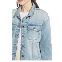 Chaqueta Vaquera Azul Claro para Mujer, Logotipo Bordado, Diseño Gótico 3D, Detalles de Cinturón con Botones, Ropa Casual Urbana para Otoño/Invierno