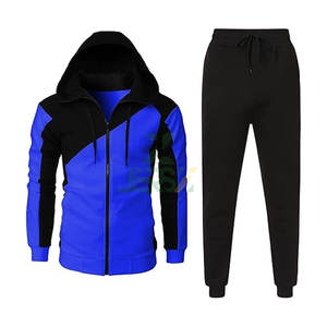 Mens Hoodies Sports Zip Tracksuit Set Fashionable Workout Sweatsuit <b>Patchwork</b> <b>Jackets</b> Pants 2 Piece Activewear Set - Product Image 1