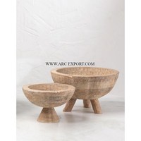 Mangkuk hidangan makanan atas meja kayu bambu desainer standar dengan Stan metalik kualitas Premium mangkuk makanan dapur ukuran besar