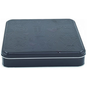 Boîte cadeau carrée en étain noir mat personnalisée, imprimée, 218x218x40 mm, qualité alimentaire - Product Image 5