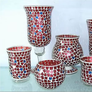 Vente en gros de porte-bougie en mosaïque élégant, pièces de verre découpées à la main complexes pour la décoration de la maison à Noël et la Saint-Valentin - Product Image 1