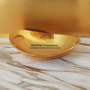 Bol ovale en métal doré martelé, style arabe, design incurvé, poignées intégrées, luxe, pour la restauration ou la décoration de la maison, bols à chocolat - Product Image 5