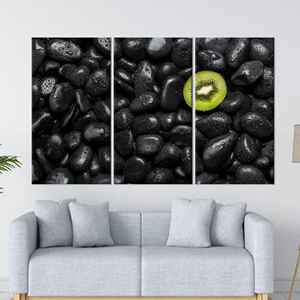 Lienzo artístico con diseño de piedras - Decoración de pared moderna con estampado de kiwi, 3P: Gallery Wrapped - Product Image 1