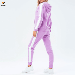 Fabricantes de ropa de moda personalizada de Color sólido de las mujeres de manga larga sudaderas con capucha pantalones conjunto Streetwear conjunto de dos piezas para el invierno - Product Image 2