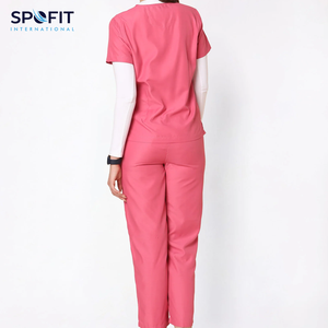 Uniformes d'allaitement tricotés confortables et respirants personnalisables ensemble d'infirmière col en V hauts pantalons à poches médecins à manches courtes - Product Image 5