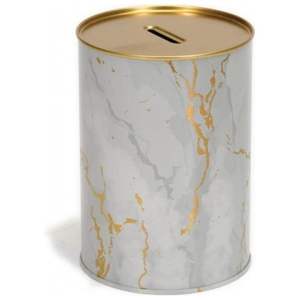 Hucha de Metal Redonda Kontensan Marble White 0.3L para Niños, Diseño 73x110mm EF15051 Turquía - Product Image 2