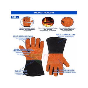ถุงมือเชื่อมหนังวัวเพื่อความปลอดภัยทนทานใช้ในงานอุตสาหกรรมกันลื่นใช้ปิดแบบดึง - Product Image 5