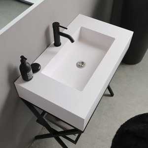 Meuble de salle de bain minimaliste KORICINI 80CM sur pied avec étagère en verre Madeira et support en métal, facile à nettoyer - Product Image 5