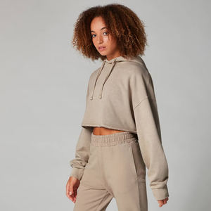 Sweat à capuche court 100% coton délavé à l'acide Taille XS Pull d'hiver en polaire de haute qualité avec ourlet brut et techniques imprimées - Product Image 5