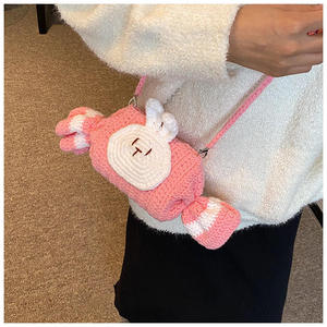 Sac bandoulière en coton au crochet, motif lapin blanc et bonbon, avec nœud moyen et fermeture à crochet, tendance, portable, pour femme, cadeau mignon - Product Image 3