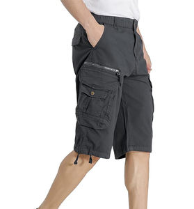 Short cargo d'entraînement respirant 100% coton pour homme, taille moyenne élastiquée, poches latérales, logo personnalisé, marque anti-rides - Product Image 2