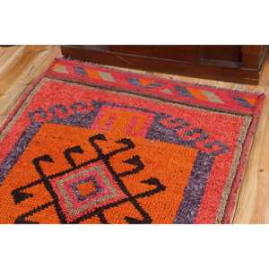 Herki Rug, 3.3x12.1 ft Vintage Rug, <b>Red</b> Bordered Rug <b>Wool</b> - Product Image 5