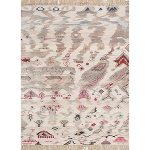 Tapis Manchaha en laine et soie de bambou noué à la main, motif géométrique, rectangulaire, pour couloir, salon d'adolescents, modèle Les-1831 - Product Image 1