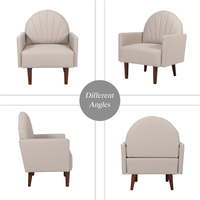 Fauteuil d'appoint en cuir PU kaki en forme de coquille avec pieds en bois massif, chaise de lecture compacte pour salon, balcon, bureau, chambre d'enfant