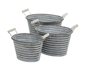 Ensemble de 3 seaux décoratifs faits à la main en métal avec forme et taille personnalisées à très bon prix - Product Image 1