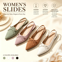Mules plates d'été pour femmes en cuir PU avec nœud et bout pointu, semelle antidérapante en TPR, personnalisables avec logo OEM