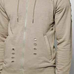 Conjunto Deportivo Personalizado de Moda para Hombre, Sudadera con Capucha y Cremallera, Estilo Holgado, Desgastado, Color Sólido, 100% Algodón, Felpa, Informal - Product Image 3