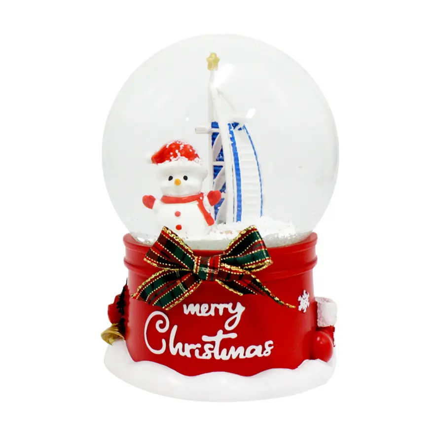 Custom Gepersonaliseerde Reis Souvenir Cadeau Kerst Glazen Koepel Sneeuwbol Hars Land Kristallen Bol Stad Sneeuwbol Met Gebouw