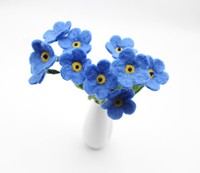 Fleurs artificielles en feutre 100% laine - Bouquet bleu - Haute qualité - Fait main au Népal - 32 cm - Fête des pères - Fête des mères - Pâques - Noël - Nouveauté