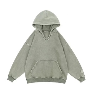 100% coton français éponge pull à capuche survêtement sweat à manches longues bouffantes sweats à capuche imprimés vêtements d'entraînement surdimensionné en détresse - Product Image 2