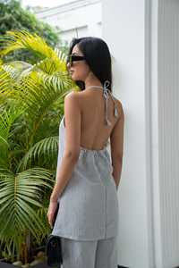 ชุดสองชิ้นลำลองสำหรับผู้หญิงกางเกงพิมพ์ลายทางผ้าลินินเนื้อนุ่มพร้อมลูกไม้และกระดุมตกแต่งสไตล์ตะวันตก - Product Image 2