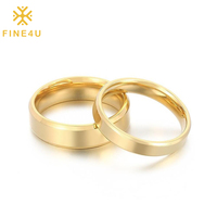Service de personnalisation de logo, bague de couple en acier inoxydable doré, simple, gravée avec une lettre, lisse, vierge, bague de mariage en acier inoxydable