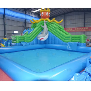 Structure gonflable commerciale combinée toboggan et piscine, château gonflable robuste en PVC, grand parc aquatique extérieur pour enfants - Product Image 1