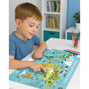 Tapis de bureau personnalisé avec carte du monde, design coloré de dessins animés, épaisseur 3 mm, en plastique, service POD (impression à la demande), nom personnalisé - Product Image 2