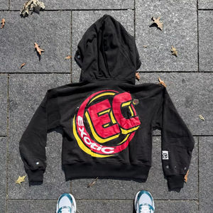 Sweat à capuche pour homme personnalisé du fabricant de haute qualité 400gsm Vintage Acid Wash Sun Faded Zipper Boxy Fit avec strass pour l'automne - Product Image 2