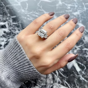 4.44 TCW Radiant Cut Moissanite Three Stone <b>Vintage</b> Engagement <b>Ring</b> 14k Solid White <b>Gold</b> Tishya Diamond - Product Image 2