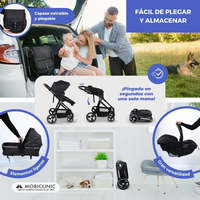 Mobiclinic Poussette pliable taille I 3-en-1 avec filtre UV50 + moustiquaire et housse de pluie gris foncé Poids maximum 22kg Conception à 4 roues