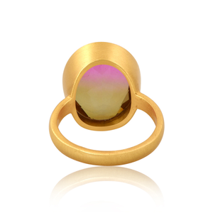 Bague en pierre précieuse de tourmaline doublet bio-pétro, plaquée or 18 carats, plaquée rhodium, certifiée GIA, forme ovale, unisexe, vente en gros - Product Image 2