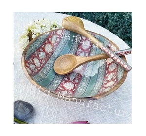 Ensaladera de madera de mango hecha a mano desechable ecológica juego de frutero esmaltado impreso comedor bodas servir ensalada comida - Product Image 3
