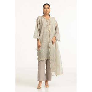 Conjunto de Blusa y Pantalón de Gasa con Bordado Floral para Mujer, IPST-44332, Corto, Talla Única XL, para Verano - Product Image 4