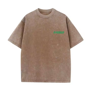 Camiseta de Cuello Redondo para Hombre, 100% Algodón Grueso, Corte Regular, Ecológica, Transpirable, Lavada al Ácido, Estilo Vintage - Product Image 6