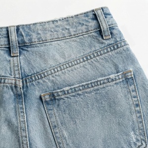 <b>Women's</b> High Quality Slim Fit Denim Pants Breathable Cotton Customized Color Regular Bottoms Drawstring Mid Plain Dyed Trousers - Product Image 4
