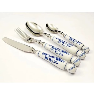 Ensemble de couverts en acier inoxydable plaqué couleur argent de 4 couverts manche en bois pour cuisine de table café occasion fête utilisation - Product Image 1