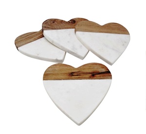 Classic Fusion Wood and <b>Marble</b> 4-Piece <b>Coaster</b> Set Eco-Friendly Made in India - Product Image 5