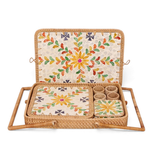 Ensemble de table à manger en nacre artisanale avec sous-verre et anneau de serviette en incrustation de coquillages, décoration de luxe en provenance du Vietnam - Product Image 1