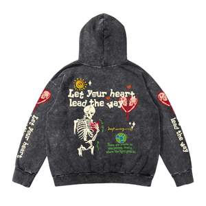 เสื้อฮู้ดซักกรดสำหรับผู้ชายเสื้อมีฮู้ดผ้าฟลีซผ้าฝ้าย100% พิมพ์ดิจิตอล GSM เสื้อมี450ซักหินแบบวินเทจสำหรับสวมใส่ในฤดูหนาว - Product Image 2