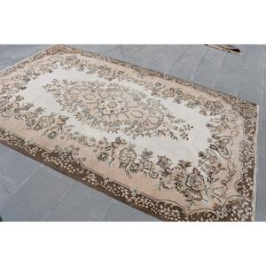 5.8x9.2 ft Vintage Rug, <b>Brown</b> Plants & trees Turkish Rug <b>Wool</b> - Product Image 4
