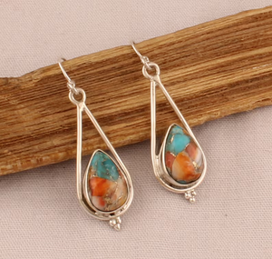 Plata de Ley 925, ostra, cobre, turquesa para mujer, pendientes hechos a mano con forma de pera, regalos, joyería de boda para dama de honor - Product Image 2