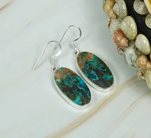 Pendientes de crisocola de Plata de Ley 925 hechos a mano, piedra natal de diciembre, aro ovalado, piedras preciosas naturales, joyería de Navidad, regalo a granel - Product Image 2