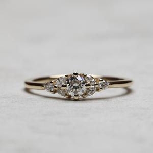 6mm Round Cut Moissanite Engagement Ring with Pear and Round Side <b>Stones</b> | Classic Bridal Jewelry - Product Image 1